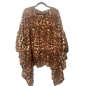 Lucky & Blessed Leopard  Kimono Tunic Poncho Top Blouse szs LG‎ NWT